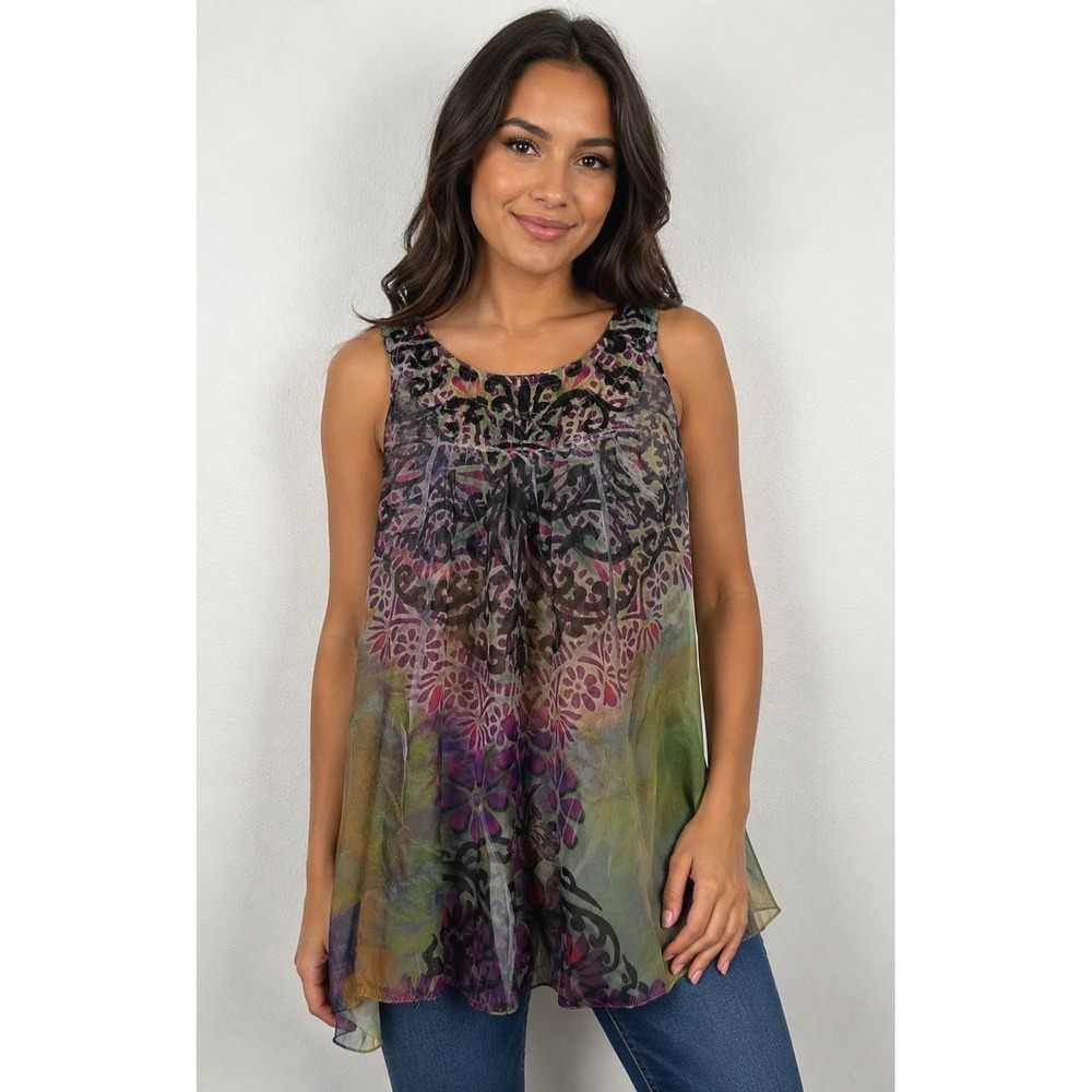 Design Works Sheer Boho Fairycore Tank‎ Top Y2K Festival Floral Fits Like Medium